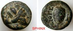 Ancient Coins - 562RG4X) GREEK. Asia Minor. Ionia, Metropolis. AE Dichalkon 12.5 mm, 2.24 grms, Late second century BC. Diog-, magistrate. Turreted head of Kybele right / Pine-cone, monogram to le