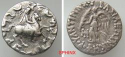 Ancient Coins - 756MC5W) BAKTRIA, Greco-Baktrian Kingdom. Antimachos II Nikephoros. Circa 160-155 BC. AR Drachm (16 mm, 2.39 g). Nike standing left, holding wreath and fillet; monogram to left /
