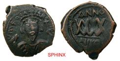 Ancient Coins - 665CH4K) Phocas. 602-610. AE Follis (29 mm, 13.41 g). Nicomedia mint, 1st officina. Dated RY 5 ? (606/7). Crowned and cuirassed facing bust, holding mappa and cross / Large XXXX;