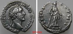 Ancient Coins - 576GK6Z) Antoninus Pius. AD 138-161. AR Denarius (17.5 mm, 3.34 g, 6h). Rome mint. Struck AD 151-152. Laureate head right / TRANQ in exergue, Tranquillitas standing right, holding