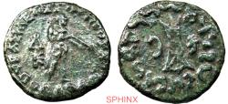 Ancient Coins - 284EH22P) BAKTRIA, Indo-Greek Kingdom. Apollodotos II Soter Philopator Megas. Circa 80-65 BC. AE (27 mm, 16.62 g, 12h). Apollo standing right, with quiver over shoulder, holding ar