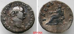 Ancient Coins - 872CKC6Z) Vespasian. AD 69-79. AR Denarius (18 mm, 3.36 g). Rome mint. Struck AD 73. Laureate head right / Salus seated left, holding patera. RIC II.1 513; RSC 431. Toned,  VF