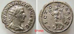 Ancient Coins - 964HG6Z) Philip I. AD 244-249. AR Antoninianus (23 mm, 3.97 g, 6h). Rome mint. 1st-2nd emission, AD 244. Radiate, draped, and cuirassed bust right, seen from behind / Victory advan