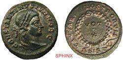 Ancient Coins - 722RC2Z) CONSTANTINE II, as Caesar. 317-337 AD. AE Reduced Follis (19 mm, 3.37 gm). Siscia mint. Struck 321-324 AD. Laureate head right / VOT / X in two lines across field;