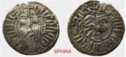 World Coins - 70FR2Z) ARMENIA, Cilician Armenia. Royal. Hetoum I. 1226-1270. AR Tram (20.5 mm, 2.77 g). Queen Zabel and King Hetoum standing facing, holding long cross between them / Crowned lio