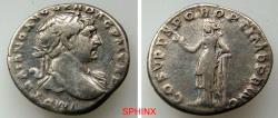 Ancient Coins - 599FR6Z) Trajan. AD 98-117. AR Denarius (3.28 g, 19 mm). Rome mint. Struck circa AD 107-111. IMP TRAIANO AVG GER DAC P M TR P, laureate bust right, slight drapery / COS V P P S P Q