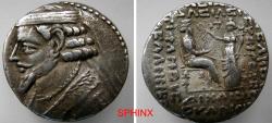 Ancient Coins - 676CLG4K) Parthian Kingdom, Phraatakes. 2 BC - 4 AD. Billon Tetradrachm, 10.50  Grms, 26 mm, Seleukeia on the Tigris mint. Dated Seleucid Era 310 (2 BC). Obverse: Diademed bust lef
