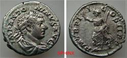 Ancient Coins - 126FF22P)  Roman Imperial, Elagabalus AR Denarius, (3.04 Grms, 18.5 mm) 219 AD. Obverse: IMP ANTONINVS AVG, Laureate draped bust right. Reverse: P M TR P II COS II P P, Pax advanci