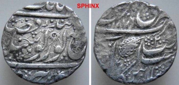 Ancient Coins - 903CK1) SIKH EMPIRE, RANJIT SINGH, VS 1856-1896 / 1799-1839 AD, AR rupee 11.10 grms, Sikh coins were issued anonymously and bear the prominent leaf symbol. The coin is the Amristar