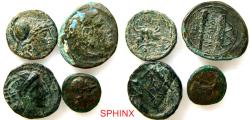 Ancient Coins - 886RC5) Group lot of 4 Greek bronze coins, various rulers/ regions, totalling 14.73 grams ranging from 12 to 19 mm diameter, grade Fair to near Fine, actually 2-3 are quite nice in
