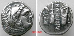 Ancient Coins - 959CCR6Z) IONIA, Erythrai. Circa 325-315 BC. AR Drachm (15.5mm, 3.61 g). Rhodian standard. Diopeithes, magistrate. Head of Herakles right, wearing lion skin / Club and bow-in-bowca