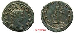 Ancient Coins - 640FL2Z) Gallienus, AE Antoninianus, (21 mm, 3.46 grm) Antioch mint, Obverse: GALLIENVS AVG, Radiate and cuirassed bust right. Reverse: MINERVA AVG, Minerva standing left and holdi
