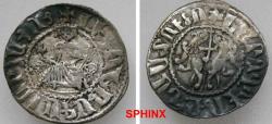 World Coins - 48EK7Z) ARMENIA, Cilician Armenia. Royal. Levon I. 1198-1219. AR Tram (23 mm, 2.82 g). Levon enthroned facing, holding cross and lis-tipped scepter; throne decorated with lions VF