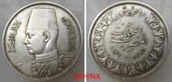 World Coins - 539CM22) EGYPT, British Occupation, King Farouk I, 1355-1372 AH / 1936-1952 AD, 10 Piasters, 14 grms silver 0.833, dated 1356 AH and 1937 AD, KM 367, in VF+ condition.
