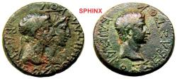 Ancient Coins - 10FM5) KINGS of THRACE. Rhoemetalces, with Augustus. 11 BC-AD 12. AE 21.4 mm (9.82 g). Jugate heads of Rhoemetalkes, diademed, and Pythodoris right; small head before / KAISAROS SE