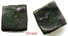 Ancient Coins - 631CH4K) INDIA, Post-Mauryan (Punjab). Taxila (local coinage). Circa 185-168 BC. CU Karshapana (19X18 mm, 11.14 g). Elephant/Lion type. Elephant right / Lion standing left; swastik