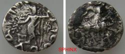 Ancient Coins - 168EE22P) INDO-SKYTHIANS. Vonones. Circa 85-65 BC. AR Drachm (16 mm, 1.63 g considerably underweight). Could be a local contemporary imitation. King seated on horseback right, hold