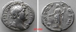 Ancient Coins - 9LK6Z) Hadrian. AD 117-138. AR Denarius (19 mm, 3.30 g, 6h). Rome mint. Struck circa AD 120-121. Laureate and draped bust right / Aequitas standing left, holding scales and cornuco