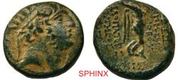 Ancient Coins - 714FL4W) SELEUKID EMPIRE. Demetrios III Eukairos. 97/6-88/7 BC. AE (20 mm, 9.06 gh). Damaskos mint. Uncertain date. Radiate and diademed head right / Nike advancing right, aVF