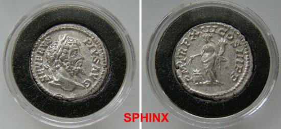 Ancient Coins - 264FR0Z) SEPTIMIUS SEVERUS. 193-211 AD. AR Denarius (19 mm, 2.51 gms). Struck 205 AD. SEVERVS PIVS AVG, laureate head right / P M TR P XIIII COS III P P, Annona standing facing, he