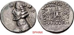 Ancient Coins - 357KC22P) KINGS of PARTHIA. Orodes II. Circa 57-38 BC. AR Drachm (20mm, 4.03 g, 12h). Rhagai mint. Struck circa 40 BC. Diademed and draped bust left; star to left, to right, cresce