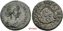 Ancient Coins - 399KR5X) CILICIA, Anazarbus. Crispina. Augusta, AD 178-182. AE Assarion (20.5mm, 7.90 g, 12h). Iselastic Games issue. Dated CY 199 (AD 180/1). Draped bust right / IЄ POC ICЄ, legen