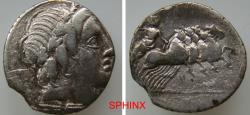Ancient Coins - 584MM4W) Roman Republic, Gargilius, Ogulnius and Vergilius, Rome, c. 86 BC. AR Denarius 3.56 Grms, 18.5 mm, Obverse: Head of Apollo Vejovis right, wearing oak wreath, Near Fine
