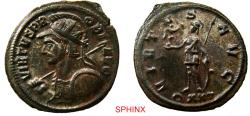 Ancient Coins - 214HR4X) Probus AD 276-282. AE Antoninianus, 3.82 Grms, 23.5 mm, Ticinum mint, Obverse: VIRTVS PROBI AVG, Helmeted, radiate, cuirassed bust left with spear and shield inscribed VOT