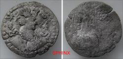 Ancient Coins - 490GF22P) HUNNIC TRIBES, Nezak Huns. ‘Napki Malka’. Circa AD 460-560. BI Drachm (28.5 mm, 2.64 g). Crowned bust right / Fire altar flanked by attendants and wheel-symbols. Göbl, Do