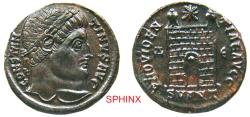 Ancient Coins - 367GK5W) Constantine I. AD 307/310-337. AE Follis (20 mm, 3.60 g). Antioch mint. Struck AD 327-328. Rosette-diademed head right / Camp gate with two turrets; star above; Δ|Є//SMANT