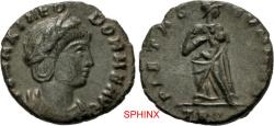 Ancient Coins - 656LM3Z) Theodora. Died before AD 337. AE Follis (14mm, 1.08 g, 11h). Treveri (Trier) mint, 2nd officina. Struck circa AD 337-340. Laureate and mantled bust right / Pietas standing