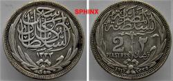 World Coins - 5BB3) EGYPT, SULTAN HUSSEIN, 2 Piastres Silver, 1335 AH- 1917 AD, KM#317, VF+.