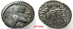 Ancient Coins - 457EE5W) KINGS of PARTHIA. Vologases III. Circa AD 105-147. AR Drachm (17 X 21 mm, 2.95 grms). Ekbatana mint. Diademed bust left / Archer (Arsakes I) seated right on throne, VF