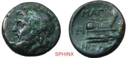 Ancient Coins - 707EE3Z) THESSALY, Magnetes. Mid 2nd–mid 1st centuries BC. AE Dichalkon (18 mm, 6.69 g, 6h). Obv. Diademed head of Zeus left. Rev. MAΓN/HTΩN around from upper left, prow of galley