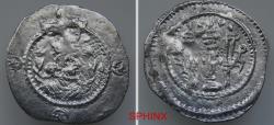 Ancient Coins - 879RC3Y) SASANIAN KINGDOM, AR drachm, 3.80 Grms, 27 mm, Obv. King's portrait right, Rev. Fire altar flanked by two attendants; Too worn to be properly attributed but main devices c