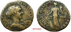 Ancient Coins - 416GM5Y) Roman Provincial, Faustina II AE 27 mm of Neapolis, Samaria. (12.27 grms, 27 mm) Dated CY 88 (159/60 AD). Obverse: ΦAVCTEINA CEBEV CE CEBOYIΓA, Diademed and draped bust VF