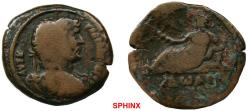 Ancient Coins - 54KH) EGYPT, Alexandria. Hadrian. AD 117-138. AE HemiDrachm, (29 mm, 10.88 grms) Laureate, draped and cuirassed bust right/ RY 12. Euthenia reclining left, resting elbow on sphinx.
