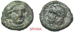 Ancient Coins - 883RC5) SICILY, Gela. Circa 339-310 BC. AE Tetras(?) (14.5 mm, 2.82 g). Wreathed head of Demeter facing slightly right / Wreathed head of Gelas left. Jenkins, Gela, Group XII, 549;