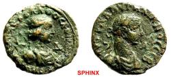 Ancient Coins - 80CK) Vabalathus & Aurelian, 271-272 AD. Alexandrian potin tetradrachm. 7.03 GRMS, 20.5 MM, OBV. Head of Aurelian right, REV. Head of Vabalathus right L D = year 4; Milne-4311, Dat