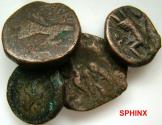 Ancient Coins - 562CC22X) Study group of 4 Kushan bronze coins; NO RETURNS ON THIS ITEM PLEASE; Price is for the four coins.