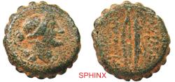 Ancient Coins - 173CH22P) SELEUKID EMPIRE. Demetrios I Soter. 162-150 BC. Serrate AE (19 mm, 6.32 g). Antioch mint. Draped bust of Artemis right, bow and quiver over shoulder / Bow and quiver. SC