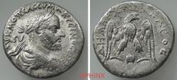 Ancient Coins - 15CHB5U) VERY RARE !! MESOPOTAMIA, Edessa. Macrinus. AD 217-218. AR Tetradrachm (26 mm, 11.88 g, 12h). Laureate, draped, and cuirassed bust right / Eagle standing facing, head righ