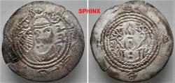 Ancient Coins - 488MM2) EASTERN SISTAN SERIES; AL-LAYTH, 802 AD, AR DRACHM, 31 MM, 3.08 GRMS, NM, ND, C/M  ON ANONYMOUS ZARANJ ISSUE, ALBUM B90 ON A80, VF CONDITION, RARE.