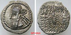 Ancient Coins - 67HK5U) KINGS of PARTHIA. Vologases IV. Circa AD 147–191. AR Drachm (20.5 mm, 3.11 g). Ekbatana mint. Obverse: Diademed bust of Vologases IV left, wearing tiara Reverse: Archer XF