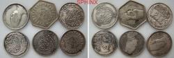 World Coins - 289CG5R) Egypt, British occupation , Group of 6 coins 2 piasters AR silver : Each coin weights 2.8 grms 0.833 silver content; 2 Farouk, 2 Fu'ad, 2 Sultan Hussein; ALL different dat