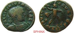 Ancient Coins - 955RC2Z) Roman Imperial, Licinius II, AE Follis, (3.16 grms, 20 mm), Arelate mint, Obverse: VAL LICINIVS NOB CAES, Laureate, draped and cuirassed bust right. Reverse: IOVI CO-NSERV