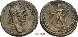 Ancient Coins - 206KR5X) MOESIA INFERIOR, Nicopolis ad Istrum. Macrinus. AD 217-218 AE Tetrassarion (27mm, 13.79 g, 6h). Statius Longinus, legatus Augusti pro praetore. Laureate head right / Herme