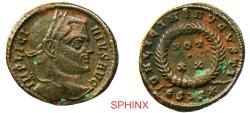 Ancient Coins - 910CH2Z) Licinius I, (AD 308-324) AE Follis, (3.16 gr, 18.5 mm), Siscia mint, Obverse: IMP LICI-NIVS AVG, Laureate head right. Reverse: DN LICINI AVGVSTI, VOT • XX, Large wreath