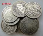 World Coins - 293RF5R) Egypt, British occupation/ Ottoman , Group of 9 coins 2 piasters AR silver : Each coin weights 2.8 grms 0.833 silver content; Contains Farouks, Fu'ads and Sultan Hussein;