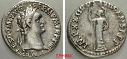 Ancient Coins - 945MG6Z) Domitian. AD 81-96. AR Denarius (18.5 mm, 3.34 g, 6h). Rome mint. Struck 1 January-13 September AD 95. IMP CΛES DOMIT ΛVG GERM P M TR P XIIII, laureate head right / IMP XX